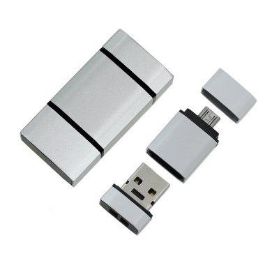 USB flash disk Mini OTG 4GB, kovový, strieborný, s redukciou na micro USB (UDM1006)