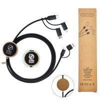 Dátový a 60W rýchlonapájací USB kábel 6 v 1, s LED logom, bambus + recyklovaný plast (ACC119BOX)