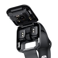 Chytré hodinky so zabudovanými TWS slúchadlami, čierna farba (BRA061)