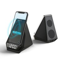 5 V 1 – BEZDRÔTOVÝ REPRODUKTOR S HODINAMI, BUDÍKOM, 15 W BEZDRÔTOVÝM RÝCHLONABÍJANÍM A STOJANČEKOM NA MOBIL, S LED LOGOM