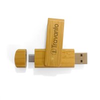 BAMBUSOVÝ OTOČNÝ USB FLASH DISK S KONEKTORMI TYPE-C A USB A