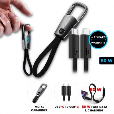 60 W krátky dátový a nabíjací USB kábel CLIPCORD, s karabínou