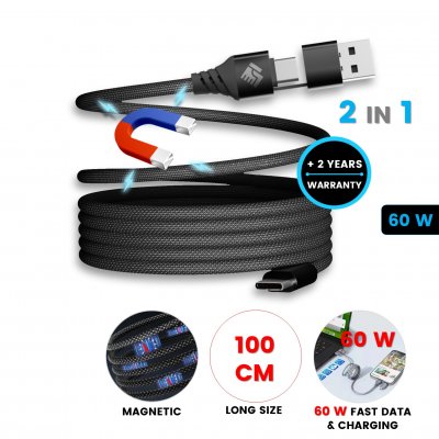 60 W magnetický dátový a nabíjací kábel 3 v 1 MAGNETIQ