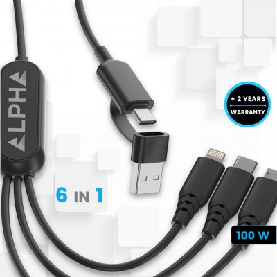 100 W dátový a nabíjací USB kábel 6 v 1 s veľkou plochou na logo