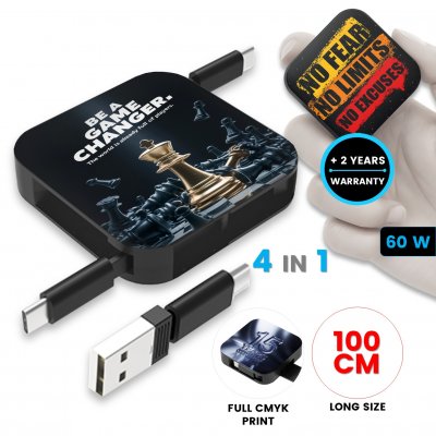 60 W – dátový a nabíjací kábel so stojančekom (4-in-1), samonavíjací