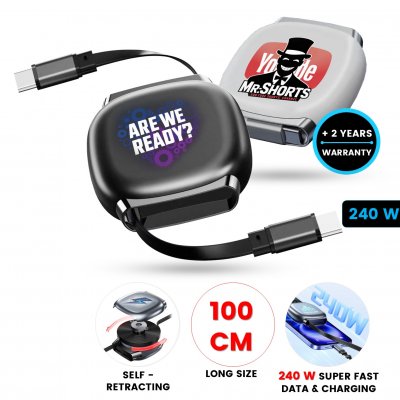 240 W – dátový a nabíjací kábel, samonavíjací, USB-C na USB-C