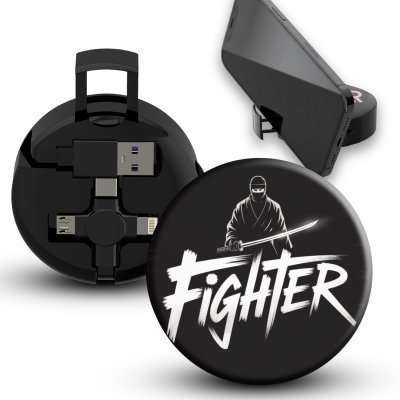 Dátový a nabíjací kábel so stojančekom (3-in-1), samonavíjací