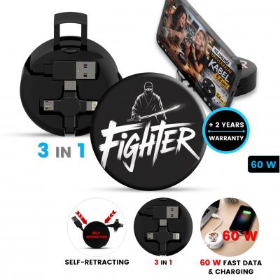 Dátový a nabíjací kábel so stojančekom (3-in-1), samonavíjací