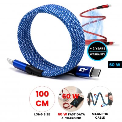 60 W magnetický rýchlonabíjací a dátový USB kábel USB-C => USB-C