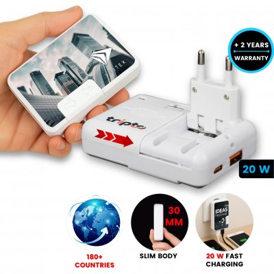 Plochý univerzálny cestovný adaptér SLIMPOWER, s USB-C a USB-A