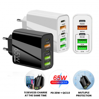 65 W USB-Adaptér do EÚ zásuvky, 2 × USB-C + USB-A