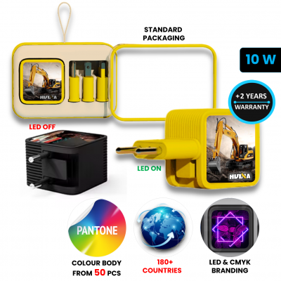 Cestovný adaptér do zásuvky, USB-C + USB-A, CMYK + LED logo