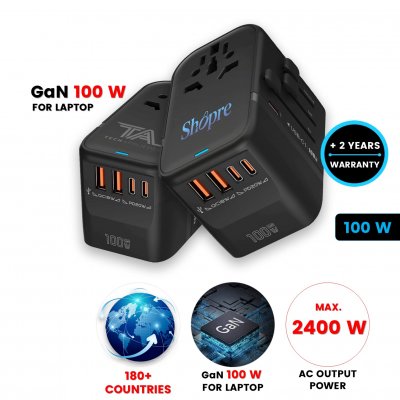 100 W univerzálny cestovný adaptér TRAVOLT, 2 × USB-A + 3 × USB-C