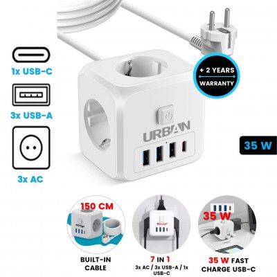 PD 35 W kocková multizásuvka ELECTROCUBE, s vypínačom a sieťovým káblom