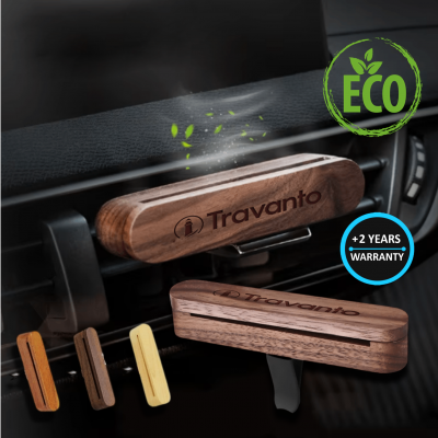 Elegantný drevený osviežovač vzduchu do auta v darčekovej krabičke, sada 2 vôní