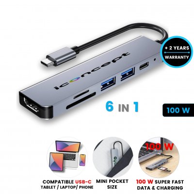 Dátový a napájací USB 3.0 hub NEXUS 6 v 1, s podporou PD 100 W