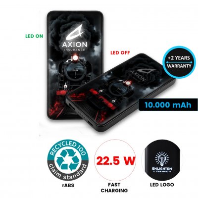 PD 22,5 W powerbanka s LED logom, rABS, 10000 mAh