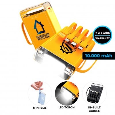 10000 mAh – Powerbanka s vstavanými káblami a silným LED svetlom - SHORT