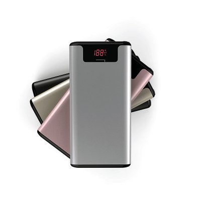 Luxusná  kovová power bank so vstavaným káblom a displejom, 10000mAh, farba strieborná, darčeková krabička (PBA10092)