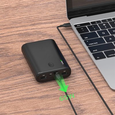 VYSOKOKAPACITNÁ DUÁLNA POWERBANKA PRE MOBIL/TABLET/NOTEBOOK S PD 65 W NABÍJANÍM, 20 000 mAh