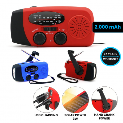 Survival solárna powerbanka s dynamom, rádiom a lampou, 2000 mAh