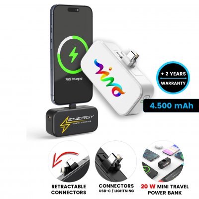 4500mAh pripojiteľná powerbanka KONNEX s výsuvnými konektormi USB-C a Lightning a PD 20 W