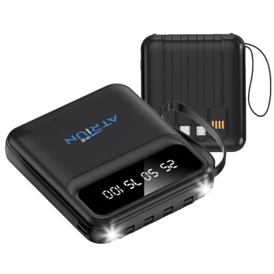 5000 mAh – powerbanka so vstavanými káblami, displejom a LED svietidlom