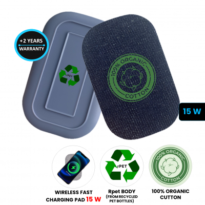 15 W bezdrôtová nabíjacia podložka z rPET (recyklovaný PET plast) a bavlny