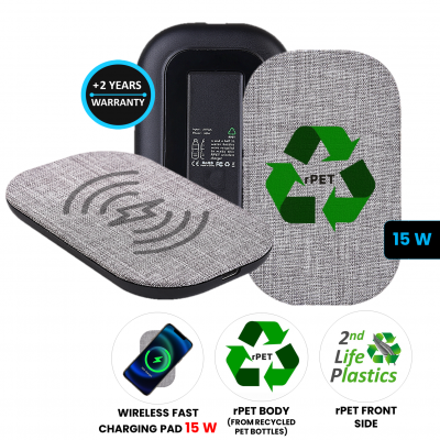 15 W bezdrôtová nabíjacia podložka z recyklovaného PET plastu