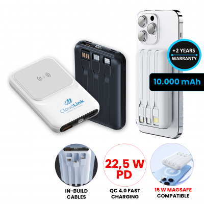 15 W magnetická bezdrôtová + QC 22,5 W powerbanka s káblami, 10000 mAh,  biela farba (PBQ10035)