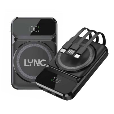10000 mAh – Magnetická powerbanka s 15 W bezdrôtovým nabíjaním, QC 22,5 W a vstavanými káblami, rABS