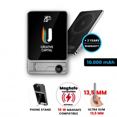 10000 mAh magnetická kovová powerbanka QUANTUM 3 v 1, s 15 W bezdrôtovým nabíjaním a PD 20 W