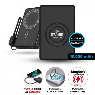 10000 mAh – magnetická kovová powerbanka POVRA 3 v 1, s 15 W bezdrôtovým nabíjaním a PD 20 W