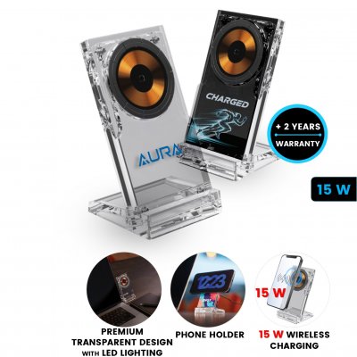 15 W transparentná magnetická bezdrôtová nabíjačka/stojan ACRYLITE