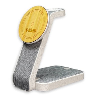 15 W bambusová multifunkčná bezdrôtová nabíjačka / stojanček (3-in-1), rPET