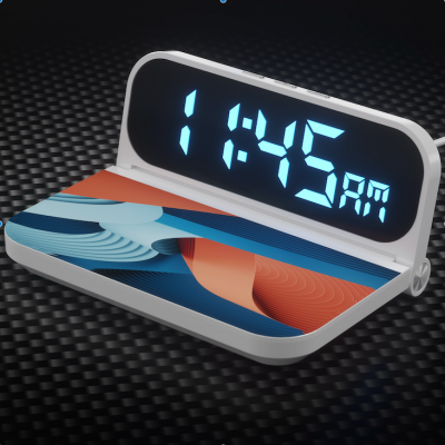 Hodiny s budíkom a 15 W bezdrôtovou nabíjačkou POWR, s možnosťou CMYK potlače