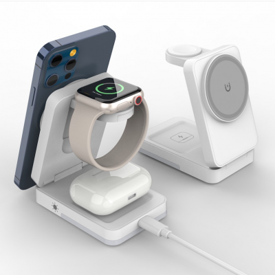 15 W multifunkčná skladacia magnetická bezdrôtová nabíjačka a stojan FOLDEX (3 v 1),  čierna farba (PBQ201)