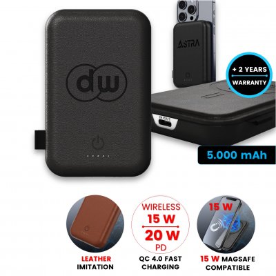 5000 mAh kožená magnetická powerbanka LEATHA s 15 W bezdrôtovým nabíjaním a PD 20 W