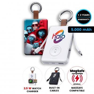 5000mAh powerbanka CHARGEY s integrovanými káblami a bezdrôtovým nabíjaním pre Apple Watch