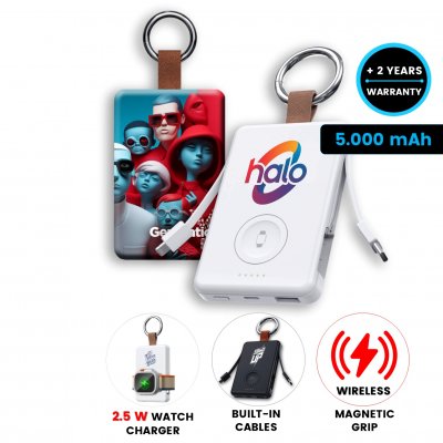 5000mAh powerbanka CHARGEY s integrovanými káblami a bezdrôtovým nabíjaním pre Apple Watch