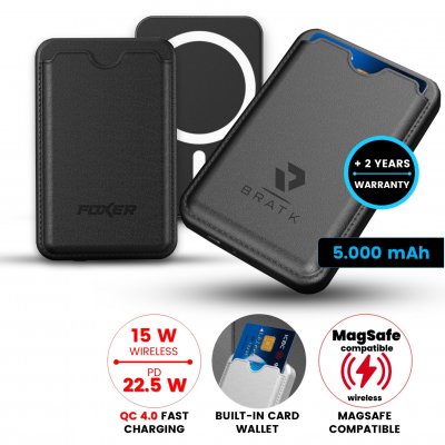 5000 mAh – magnetická powerbanka TANNOX, s 15 W bezdrôtovým nabíjaním a puzdrom na karty