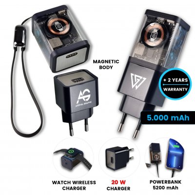 4 v 1 -- adaptér do zásuvky, powerbanka, bezdrôtová nabíjačka pre Apple Watch a nabíjací PD kábel