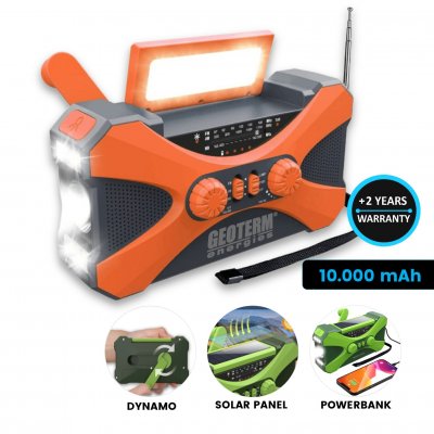 Emergency solárna powerbanka s dynamom, rádiom a lampou, 10000 mAh