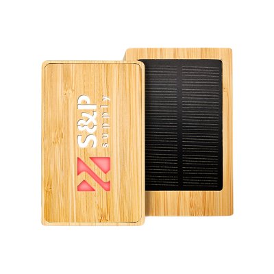 BAMBUSOVÁ SOLÁRNA POWERBANKA S LED LOGOM, FSC CERTIFIKOVANÉ, 5000 mAh