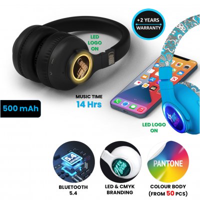 Náhlavné Bluetooth slúchadlá s možnosťou LED loga