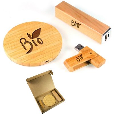 EKO darčeková súprava powerbanky, 15 W bezdrôtovej nabíjačky a USB flash disku