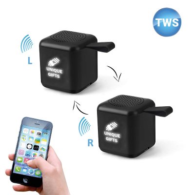 Set 2 ks mini cube Bluetooth reproduktorov s TWS funkciou a LED logom