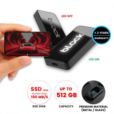 Prenosný SSD disk s LED logom, v luxusnom puzdre, USB 3.0
