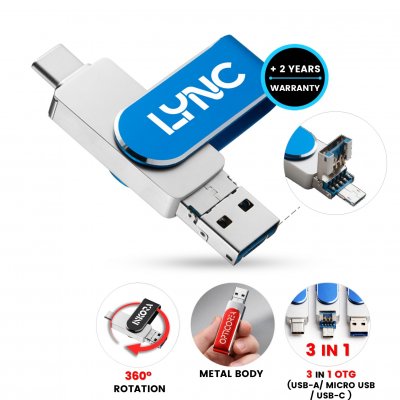Otočný USB flash disk FLIPSTER, s USB-C, USB-A a micro USB